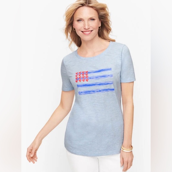 TALBOTS - Heart Spangled Banner Tee - Crew Neck Top Shirt USA - Picture 1 of 4
